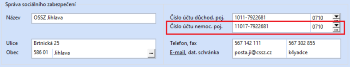 Číslo účtu pro odvod nemocenského pojištění, které se zobrazuje na sestavě Přehled termínů plateb, zadejte přímo do formuláře agendy Sociální pojištění.