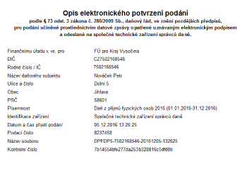 Potvrzení o elektronickém odeslání výkazu si můžete přímo z programu TAX také vytisknout.