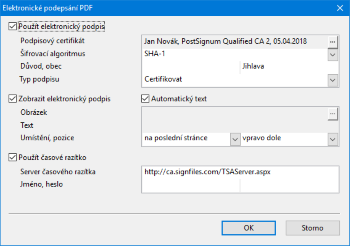 Potřebujete zadané údaje k podepisování PDF dokumentu dodatečně změnit? Slouží k tomu dialogové okno Elektronické podepsání PDF