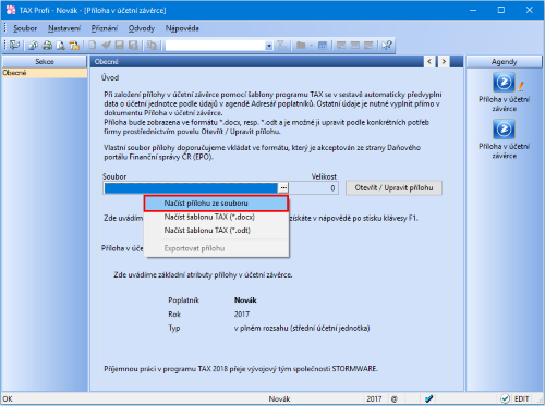 Po kliknutí na možnost Načíst přílohu ze souboru můžete vybrat požadovaný dokument přílohy