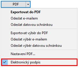 Chcete, aby se exportovaný dokument elektronicky podepsal? Pak v nabídce PDF zatrhněte příslušnou volbu