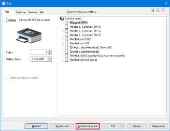 Sestavy k hromadnému tisku budete nově vybírat pomocí tlačítka Vytisknout výběr
