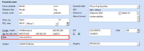 Chcete evidovat i webové stránky firmy? Nově je to možné díky novému poli v agendě Adresář poplatníků