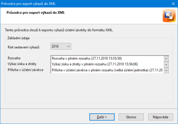 V průvodci stačí zvolit rok a vybrat požadované výkazy