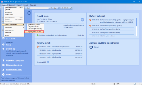 Díky nové funkci můžete pro výkazy účetní závěrky vygenerovat z programu TAX samostatný XML soubor 
