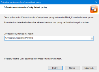 Datovou zprávu si do programu TAX můžete načíst dodatečně, a to pomocí tohoto průvodce
