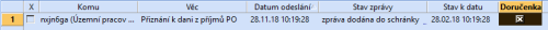 Díky sloupci Doručenka poznáte, jestli záznamy obsahují vazbu na doručenku