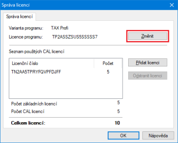 V dialogovém okně stačí zadat nové licenční číslo a potvrdit OK