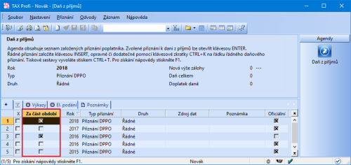 Díky novému sloupci rychle zjistíte, jestli je přiznání sestavené pouze za část zdaňovacího období, nebo za celé