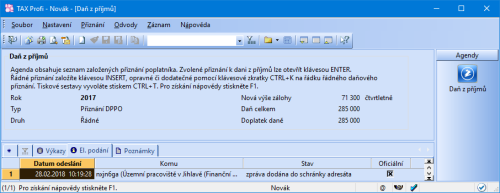 Nově se na záznam o elektronickém odeslání přiznání přepnete z nové záložky