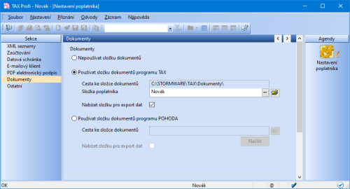 V sekci Dokumenty si nastavte cestu ke složce dokumentů