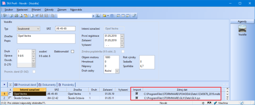 Zda byl záznam vytvořen ručně v programu TAX, nebo přenesen z programu POHODA, zjistíte ve sloupcích Import a Zdroj dat