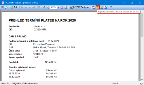 Jistě jste už někdy z náhledu sestavy potřebovali odeslat PFD e-mailem, nyní využijete nové tlačítko na nástrojové liště