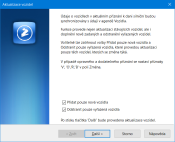 Potřebujete-li ve vystaveném přiznání přidat/odebrat vozidlo, využijete k tomu nové volby v průvodci Aktualizace vozidel