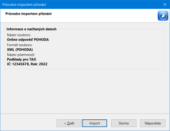 Po zvolení povelu Import načte program TAX příslušné hlášení