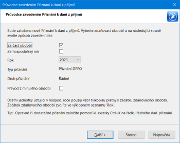 V průvodci jsme rozdělili volbu Za část období / hosp. rok na dvě samostatné volby