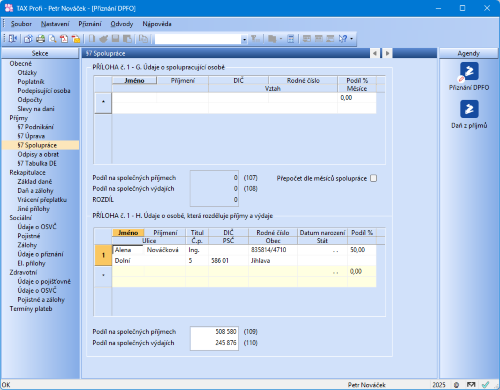 U osoby, která rozděluje příjmy a výdaje, je rozdělena adresa do jednotlivých polí