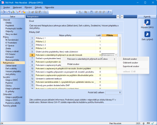 Zobrazení souboru přiloženého k daňovému přiznání