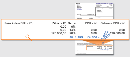 Na došlou fakturu odběratel ručně doplní částku 24 000 Kč.