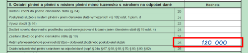 Do přiznání k DPH vstoupí částka 120 000 Kč na řádek 25.