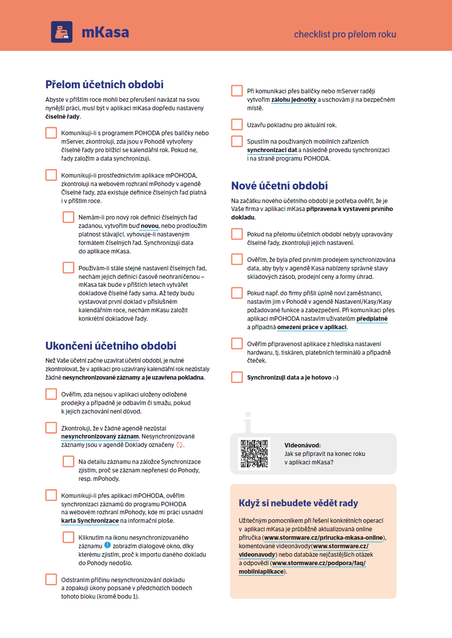 Checklist pro přelom roku v aplikaci mKasa