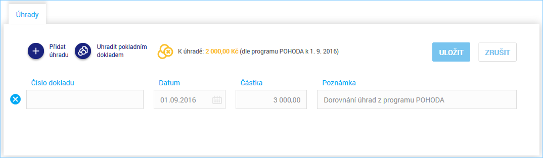 Úhrada provedená v programu POHODA sníží při synchronizaci zbývající částku k úhradě v aplikaci mPOHODA Úhrada provedená v programu POHODA sníží při synchronizaci zbývající částku k úhradě v aplikaci mPOHODA