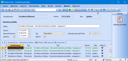 Díky programu PAMICA budete mít vždy přehled o termínech lékařských prohlídek