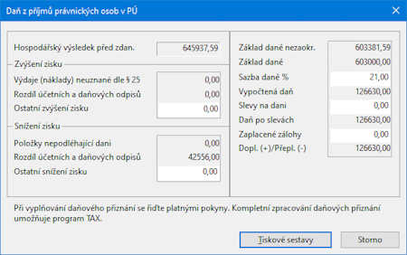 Daň z příjmů v programu POHODA