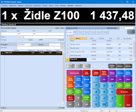 Účetní program POHODA: Vestavěná prodejna Kasa