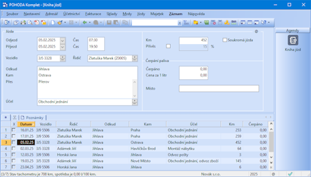 Účetní program POHODA: Kniha jízd v programu POHODA