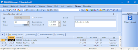 Příkaz k úhradě v programu POHODA