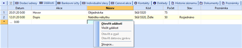 Vložení události k aktuální adrese
