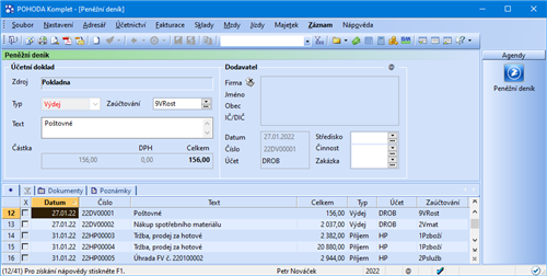 Zaúčtování dokladu do více řádků deníku