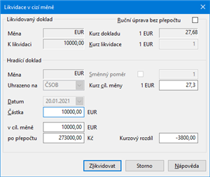 Likvidace v cizí měně
