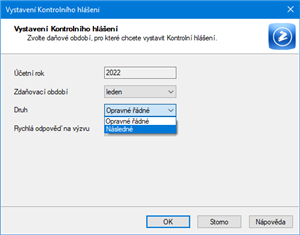 Opravné/následné kontrolní hlášení