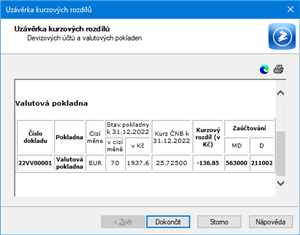 Uzávěrka kurzových rozdílů devizových účtů a valutových pokladen 
