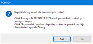 Úpravy prodejních cen z agendy Cenové skupiny