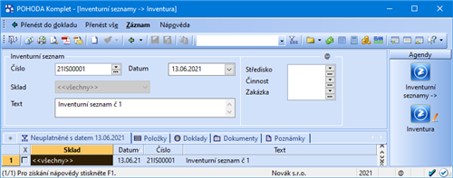 Sestavení inventury