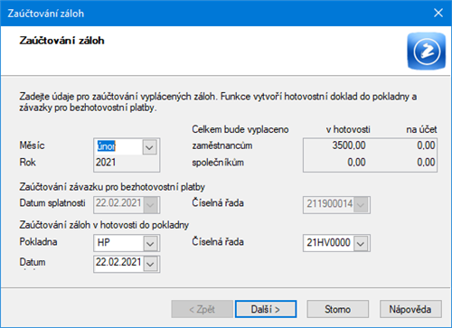 Zaúčtování záloh…