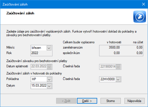 Zaúčtování záloh…