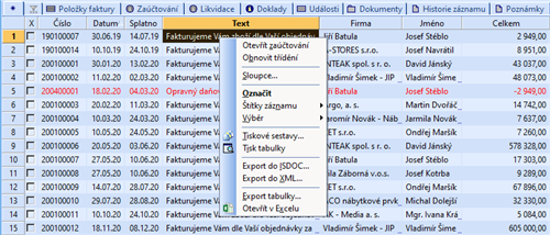 Export obsahu tabulky
