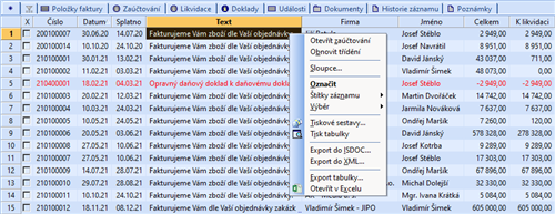 Export obsahu tabulky