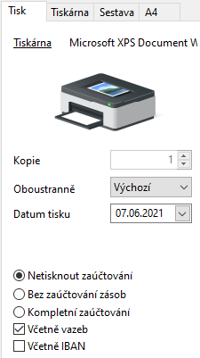 Záložka Tisk