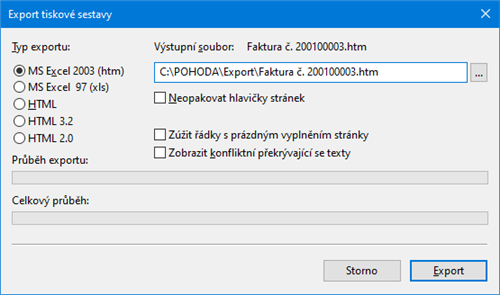 Export sestavy z náhledu