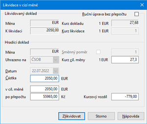 Likvidace v cizí měně