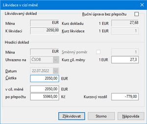 Likvidace v cizí měně
