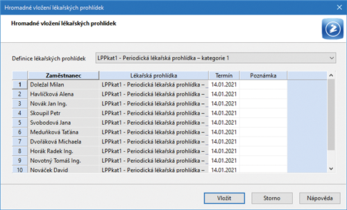 Hromadné vložení lékařských prohlídek