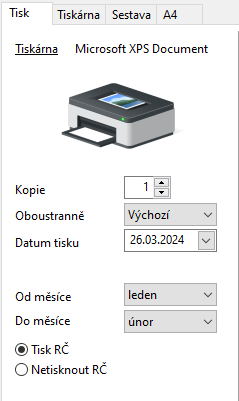 Záložka Tisk