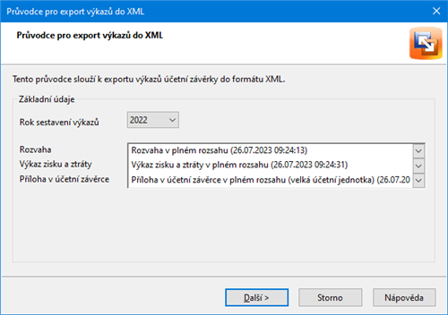 Export výkazů do XML
