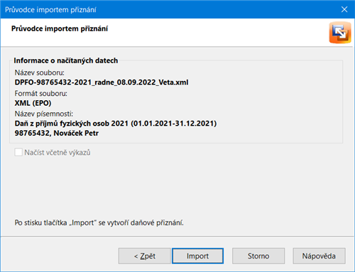 Import přiznání 